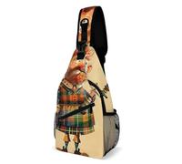 Cartoon Scottish Bagpipe Sling Bag with Rfid Blocking Causal Mens Crossbody Bag Lightweight Chest Pack Large Man Purse Travel Crossbody Backpack Shoulder Sling Backpack for Hiking Running Cycling