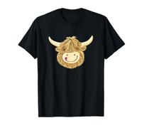 Cartoon Scottish Highland Cow Funny Winking Face Graphic T-Shirt