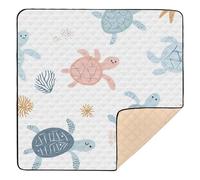 Cartoon Sea Animal Turtle Soft Thick Baby Kick Crawling Mat for Floor Waterproof Foldable Tummy Time Activity Mat for Babies Infants Toddlers, 50'' x 50''
