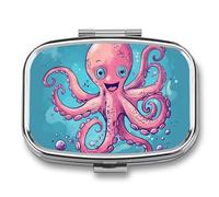 Cartoon Sea Creatures Pill Box 2 Compartments Portable Travel Pill Case Mini Medicine Organizer for Pocket Purse Metal Waterproof Medicine Container Holder Vitamin Fish Oil
