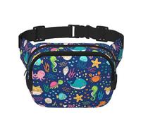 Cartoon Sea Fish Square Double-Layer Waist Bag with All-Over Print,Durable Twill Fabric, Multi-Pocket Fanny Pack for Outdoor Sports Travel
