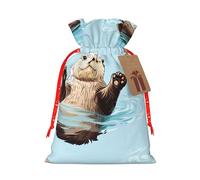 Cartoon Sea Otters Drawstring Gift Bags Reusable Gift Wrapping Pouches For Birthday, Wedding, Party Favours & Festive Presents