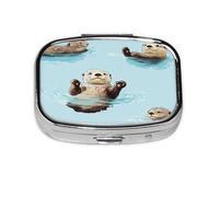 Cartoon Sea Otters Pattern Pill Case Pill Box Travel Pill Organizer Small Square Medicine Box for Purse & Pocket Gifts