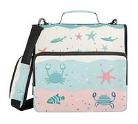 Cartoon Sea Starfish Crab Cute 1.5-Inch 3-Rings Zipper Binder Organizer with Shoulder Strap Easy to Carry Portfolios Portfolio Organizer for School/Office
