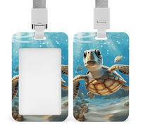 Cartoon Sea Turtle Retractable ID Badge Holder with Lanyard - Vertical Badge Reel,Keychain Clip,Name Tag Id Card Holder Protector for Nurse Officer Teacher Security Staff Women Men