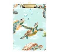 Cartoon Sea Turtle Teal Acrylic clipboard for Girls Standard Letter A4 Size Transparent for Soccer Truck Driver Gold 12x9in Tabla para escribir con Clip
