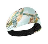 Cartoon Sea Turtle Teal Moisture Wicking headband holder organizer Elastic wide head bands for women's hair for basketball Cycling hiking make up bandas para el cabello de mujer