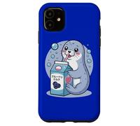 Cartoon Seal Drinking Blueberry Milk Japanese Cute Kawaii Case for iPhone 11