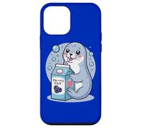 Cartoon Seal Drinking Blueberry Milk Japanese Cute Kawaii Case for iPhone 12 mini
