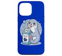 Cartoon Seal Drinking Blueberry Milk Japanese Cute Kawaii Case for iPhone 13 Pro Max