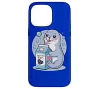 Cartoon Seal Drinking Blueberry Milk Japanese Cute Kawaii Case for iPhone 14 Pro Max