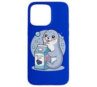 Cartoon Seal Drinking Blueberry Milk Japanese Cute Kawaii Case for iPhone 15 Pro Max