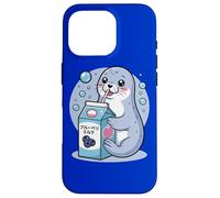 Cartoon Seal Drinking Blueberry Milk Japanese Cute Kawaii Case for iPhone 16 Pro