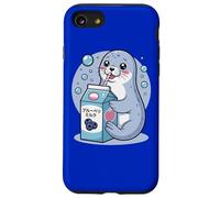Cartoon Seal Drinking Blueberry Milk Japanese Cute Kawaii Case for iPhone SE (2020) / 7 / 8