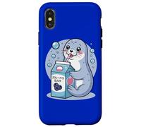 Cartoon Seal Drinking Blueberry Milk Japanese Cute Kawaii Case for iPhone X/XS