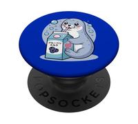 Cartoon Seal Drinking Blueberry Milk Japanese Cute Kawaii PopSockets Adhesive PopGrip