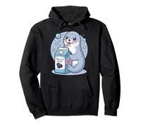Cartoon Seal Drinking Blueberry Milk Japanese Cute Kawaii Pullover Hoodie