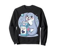Cartoon Seal Drinking Blueberry Milk Japanese Cute Kawaii Sweatshirt
