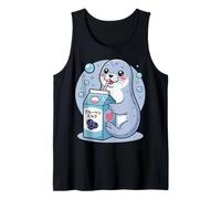 Cartoon Seal Drinking Blueberry Milk Japanese Cute Kawaii Tank Top