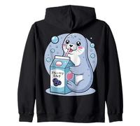 Cartoon Seal Drinking Blueberry Milk Japanese Cute Kawaii Zip Hoodie