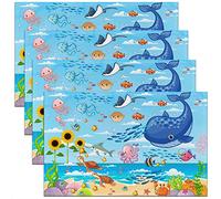 Cartoon Sealife Placemats Cute Whale Turtle Lovely Wild Animals Place Mats for Kids Boys Girls Watercolor Sunflowers Seaside View Summer Themed Kitchen Mats for Dining Table 12x18 Inch Set of 4