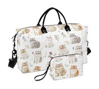Cartoon Selkirk Rex Cats White Large Travel Bag Overnight Bag Gym Bag with Toiletry Bag for Yoga Multifunctional