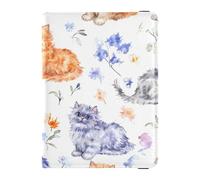 Cartoon Selkirk Rex Cats White Leather Passport Cover Holder Wallet Case Travel Documents Organizer Protector Lightweight
