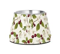 Cartoon Serviceberry Fruit White Pets Food Bowl Non Slip Stainless Steel Cat Feeding Bowls for Slow Feed Dogs Whisker Friendly