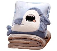 Cartoon Shark 2-in-1 Pillow Blanket - Convertible Plush Cushion Soft Stuffed Throw with Zipper Foldable Air Conditioning Quilt Nap Blanket for Sofa Bed Car Travel Home (#1,Blanket:150*100cm)