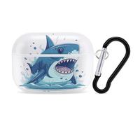 Cartoon Shark Airpod Pro Case Cover Wireless Earbuds Case Protective Cover with Keychain Compatible with AirPods 1st & 2nd Generation Full Protective, Front LED Visible White