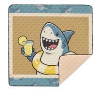 Cartoon Shark Drinking A Beverage Soft Padded Baby Floor Play mat for Floor Washable Foldable Tummy Time Mat for Babies Infants Toddlers, 50'' x 50''alfombrilla de actividad