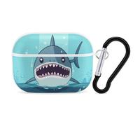 Cartoon Shark Floating in Water AirPods Pro Case Cover with Keychain Ring PC Hard Shell Protective Case for AirPods Pro 2nd for Women Men Generation Easy Open Full Drop Protection Cover White-Style