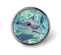 Cartoon Shark Floating in Water Button Pin Personalized Metal Lapel Pins Badges Classic Round Brooch Pin Novelty Unique Enamel Pins Cute Funny Pinback Button Badge for Jackets Backpacks Bags Coat
