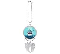 Cartoon Shark Floating in Water Car Hanging Ornament Rear View Mirror Pendant Lucky Presents Hanging Ornament Funny Car Pendant for Office Auto Home Decoration Silver-style