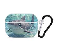 Cartoon Shark Floating in Water Case Cover with Keychain Shockproof Hard Shell Protective Case for 2nd/1st Generation Case for Women Men Bluetooth Earbuds Case