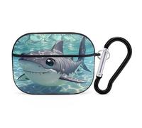 Cartoon Shark Floating in Water Case Cover with Keychain Shockproof Hard Shell Protective Case for 2nd/1st Generation Case for Women Men Bluetooth Earbuds Case