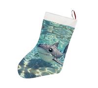Cartoon Shark Floating in Water Christmas Socks Hung Beside Fireplace Stocking Christmas Decor Holiday Ctockings The Sock Body Unique Pattern Super Soft Plush Cuff for Xmas Gift