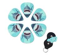 Cartoon shark floating in water Guitar Picks 6 Pack, 0.46mm Thickness Celluloid Bass Pick with Leather Guitar Pick Holder Keychain Abstract Art Pics Plectrum for Acoustic Electric Guitar