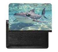 Cartoon Shark Floating in Water Passport Holder Passport Cover Protector Essentials with Credit Card Slots for Women Men
