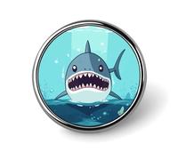 Cartoon Shark Floating in Water Round Badge Cute Enamel Lapel Pin Brooches Button Pin Personalized Clothing Decoration Unisex Badge Holder Hats Bags Shirts Decor