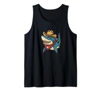 Cartoon Shark in Western Look for Wild West Fans Tank Top
