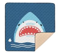Cartoon Shark Ocean Illustrations Cute Foldable Baby Activity Play Mat for Indoor Outdoor Water Resistant Activity Entertainment Mat for Baby Toddler Infant, 50'' x 50''