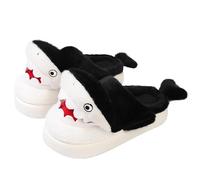 Cartoon Shark Plush Slippers Warm Cozy Winter House Slipper Fluffy Indoor Shoes Soft Cotton EVA Sole Footwear for Women Girls Couple Use Funny Animal Design Anti-Slip Bedroom Home Wear