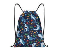 Cartoon Shark Sea Lover Drawstring Gym Bag For Men Camping Travel Laptop Backpack Womens Yoga String Bag Adjustable Beach Cinch Pouch Waterproof Sackpack Small 14inch Daypack For Hiking Cycling