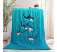 Cartoon Shark Waves Pattern Throw Blankets - Blue Printed Flannel Fleece Lightweight Blanket Gifts for Boys Girls Women, Cozy Plush Warm Blanket for Couch Sofa Beds Office 220 x 240 cm