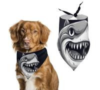 Cartoon Shark with Wide Mouth Dog Bandana Triangle Dog Scarf Washable Polyester Dog Bibs Cute Pet Bandana for Medium Large Dogs Puppy and Cats