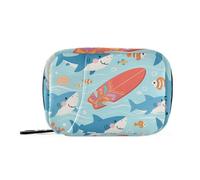 Cartoon Sharks Blue Pill Bags for Medicine with Detachable Compartments, Practical 2 Times a Day Pill Organizer for Purse