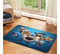 Cartoon Sharks Pet Food Mat 17.2x11.81in Absorbent Non-Slip PU Leather Feeding Mat for Dogs Cats Rubber Bottom Fast Drying Rollable Pet Bowl Placemat
