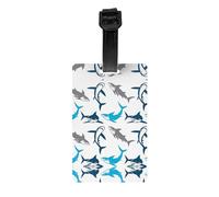 Cartoon Sharks Print Luggage Tags with Full Back Privacy Cover â€“ Durable PVC ID Labels for Suitcases & Backpacks