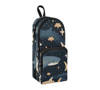 Cartoon Sharks Starry Sky Pencil Case, Big Capacity Pen Bag with Compartment Students Schoolbag Shape Stationery Organizer Pencil Pouch Marker Case for School Office Work